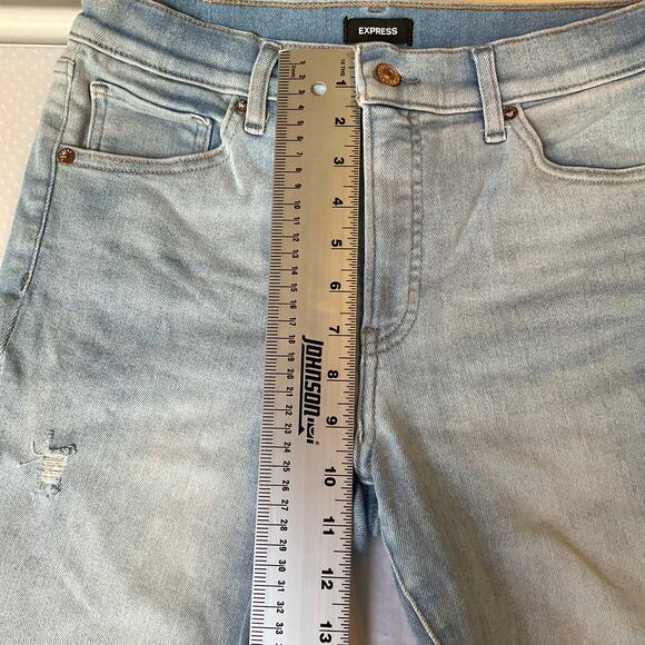Express Women Skinny Jeans size 8/R Light Blue Mid Rise Stretch Frayed - Picture 5 of 13